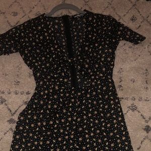 Petite floral tight jumpsuit with front tie